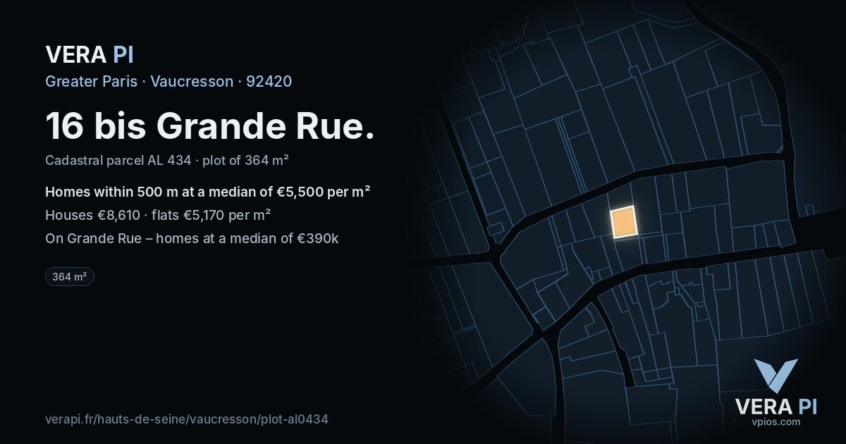 16 bis Grande Rue, Vaucresson at night – the plot lit, the parcels around coloured by the prices near them