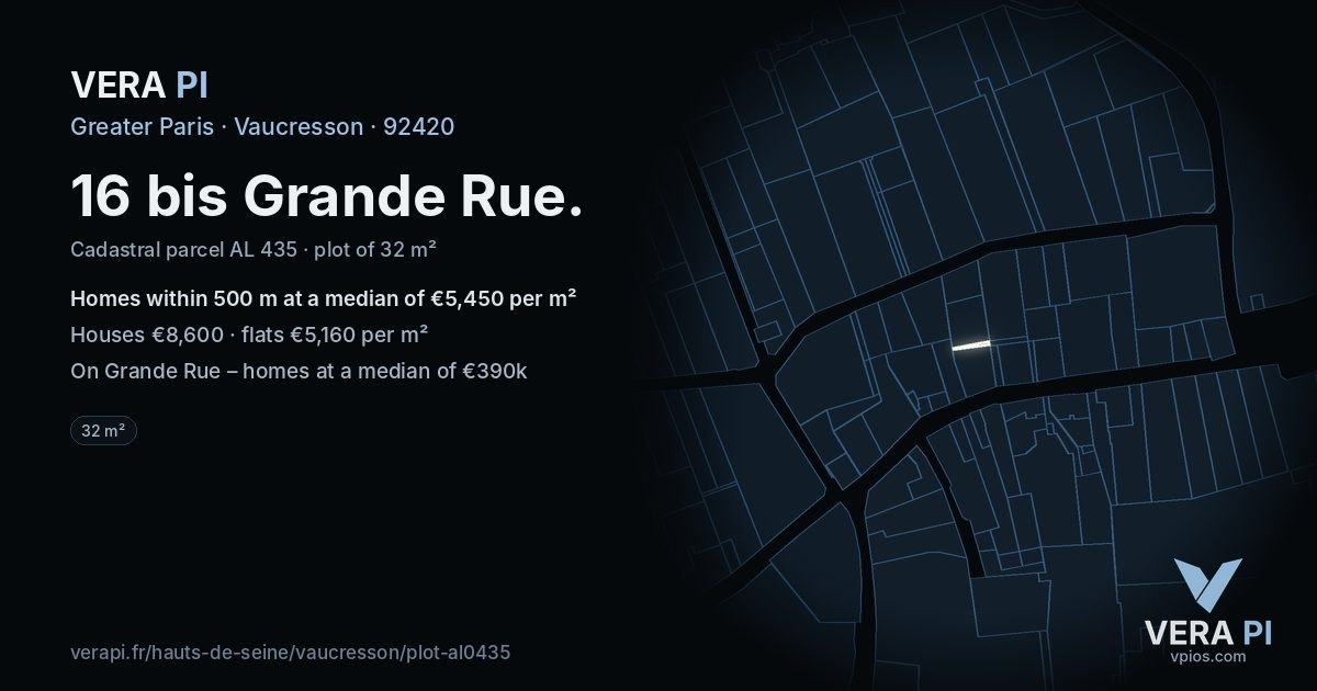 16 bis Grande Rue, Vaucresson at night – the plot lit, the parcels around coloured by the prices near them