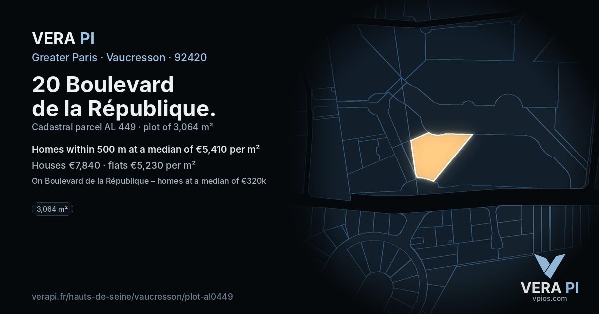 20 Boulevard de la République, Vaucresson at night – the plot lit, the parcels around coloured by the prices near them