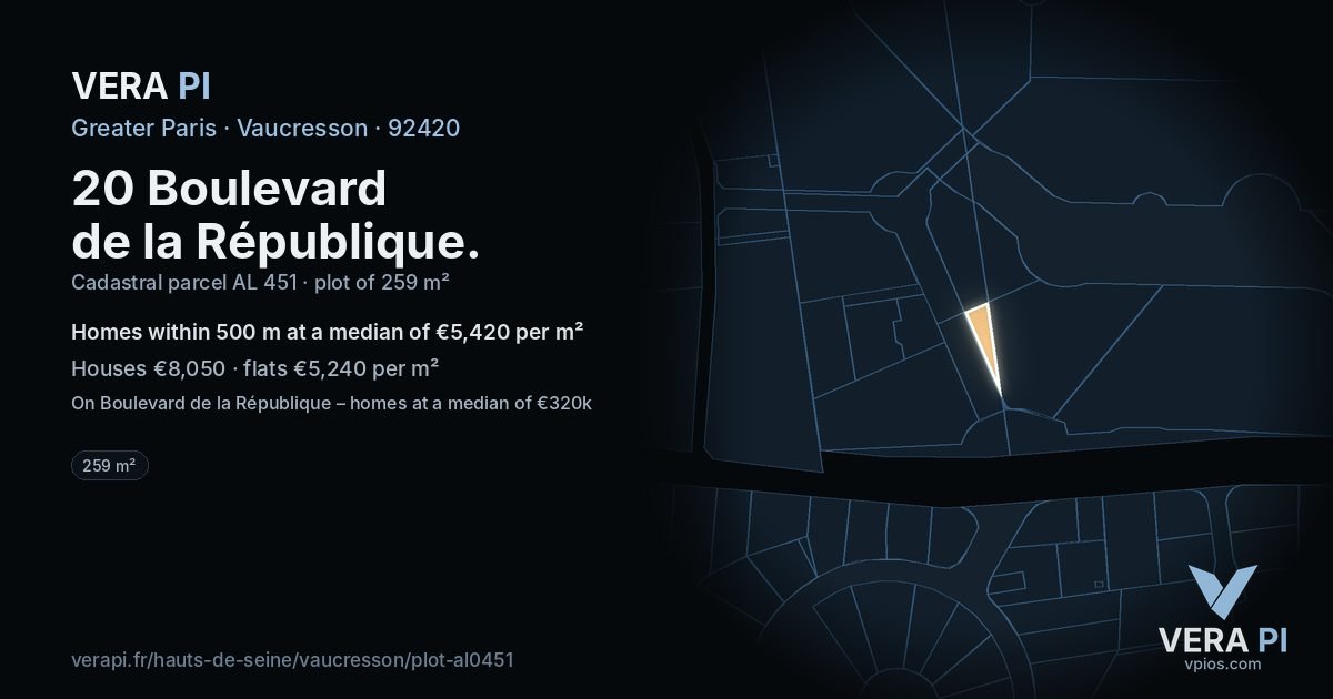 20 Boulevard de la République, Vaucresson at night – the plot lit, the parcels around coloured by the prices near them