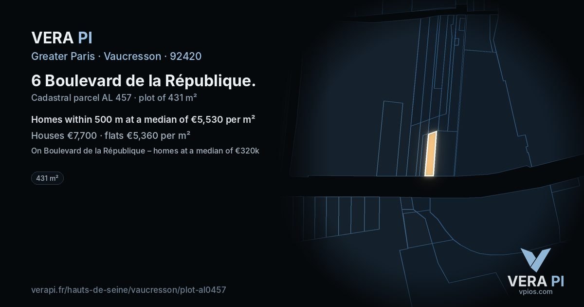 6 Boulevard de la République, Vaucresson at night – the plot lit, the parcels around coloured by the prices near them
