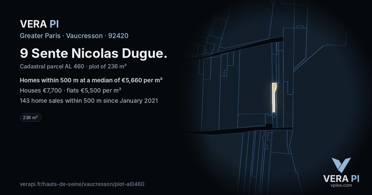 9 Sente Nicolas Dugue, Vaucresson at night – the plot lit, the parcels around coloured by the prices near them