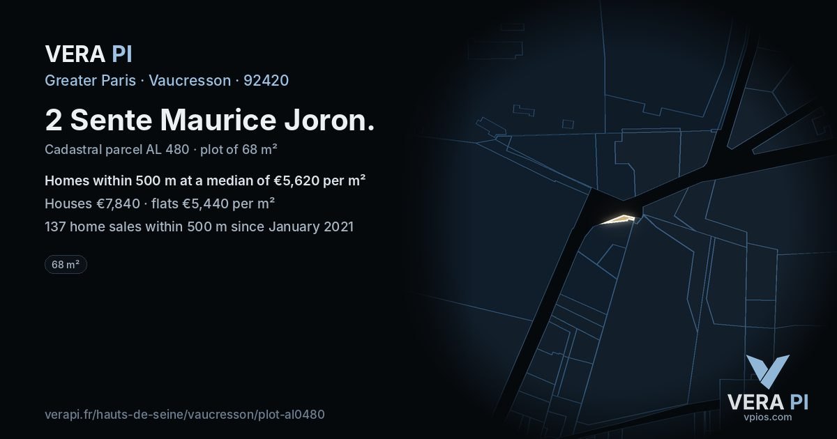 2 Sente Maurice Joron, Vaucresson at night – the plot lit, the parcels around coloured by the prices near them