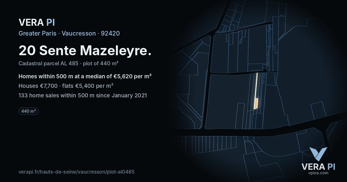 20 Sente Mazeleyre, Vaucresson at night – the plot lit, the parcels around coloured by the prices near them