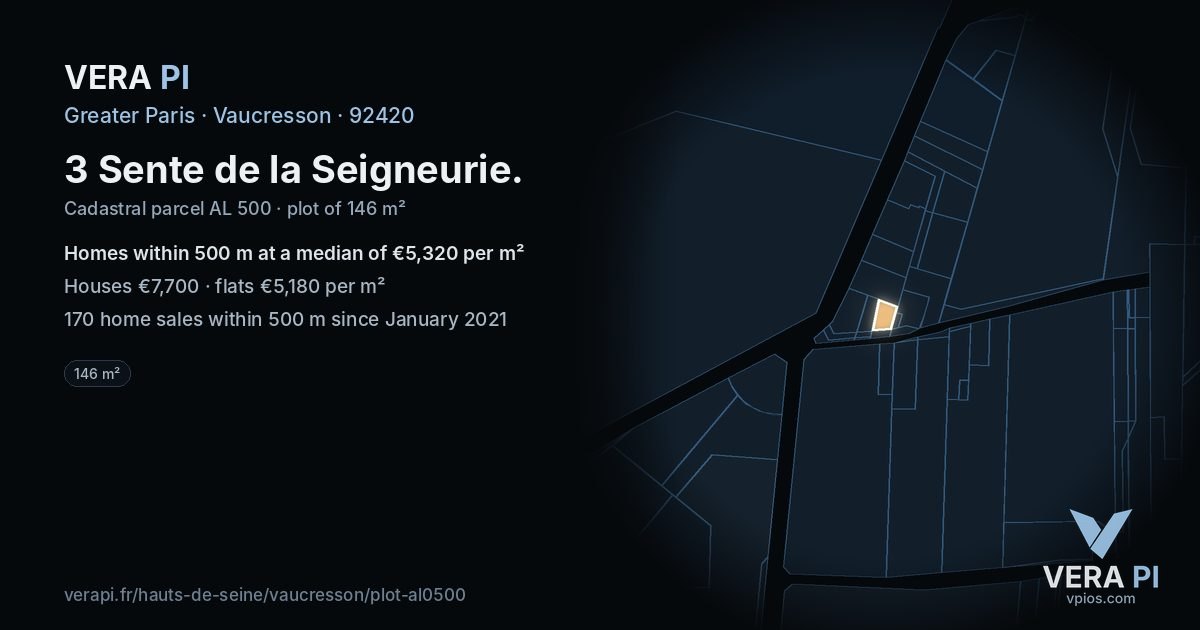 3 Sente de la Seigneurie, Vaucresson at night – the plot lit, the parcels around coloured by the prices near them