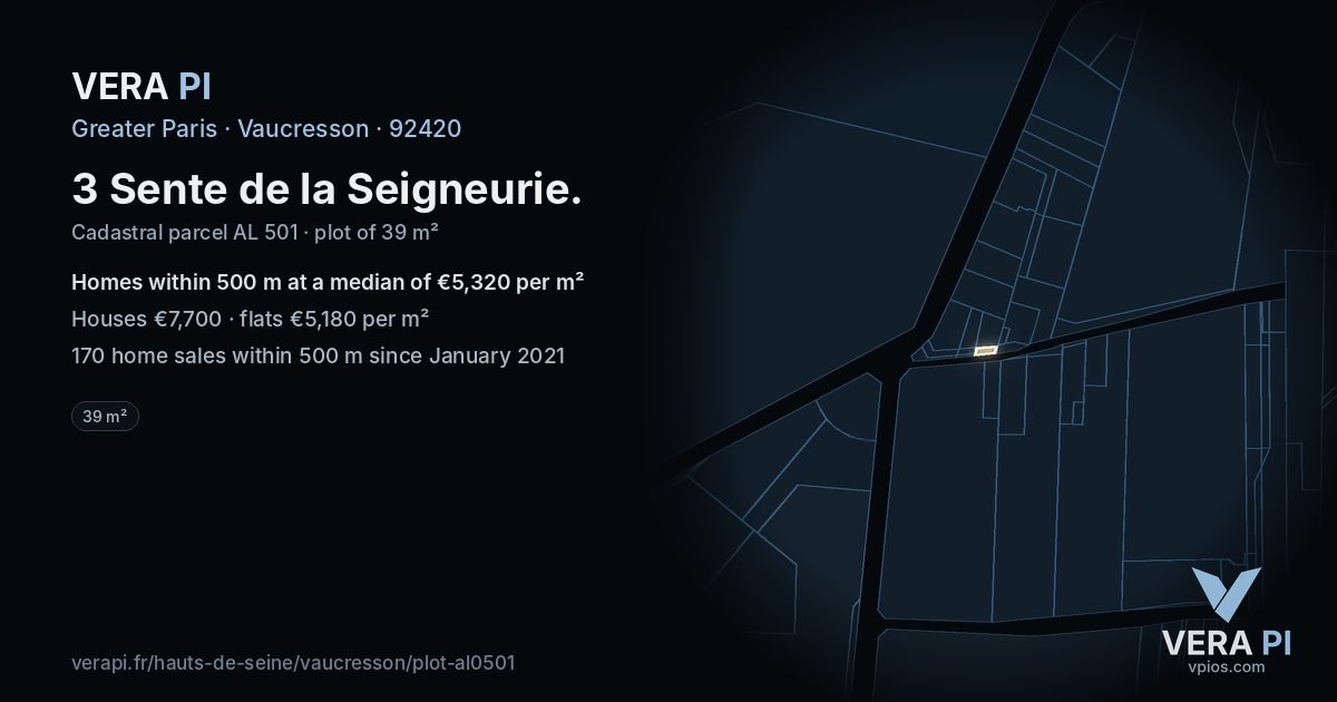 3 Sente de la Seigneurie, Vaucresson at night – the plot lit, the parcels around coloured by the prices near them