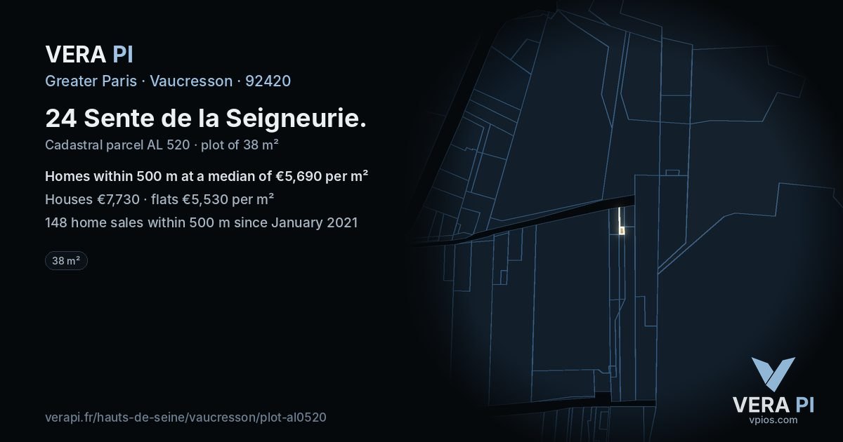 24 Sente de la Seigneurie, Vaucresson at night – the plot lit, the parcels around coloured by the prices near them