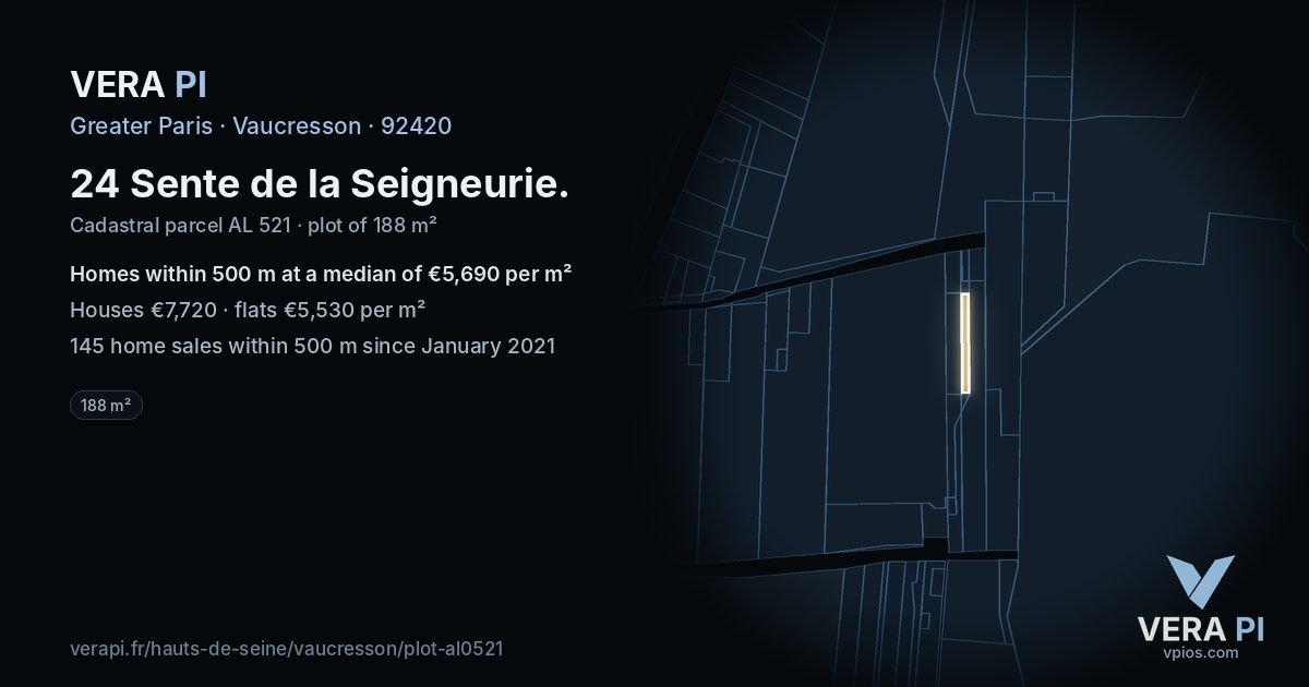 24 Sente de la Seigneurie, Vaucresson at night – the plot lit, the parcels around coloured by the prices near them