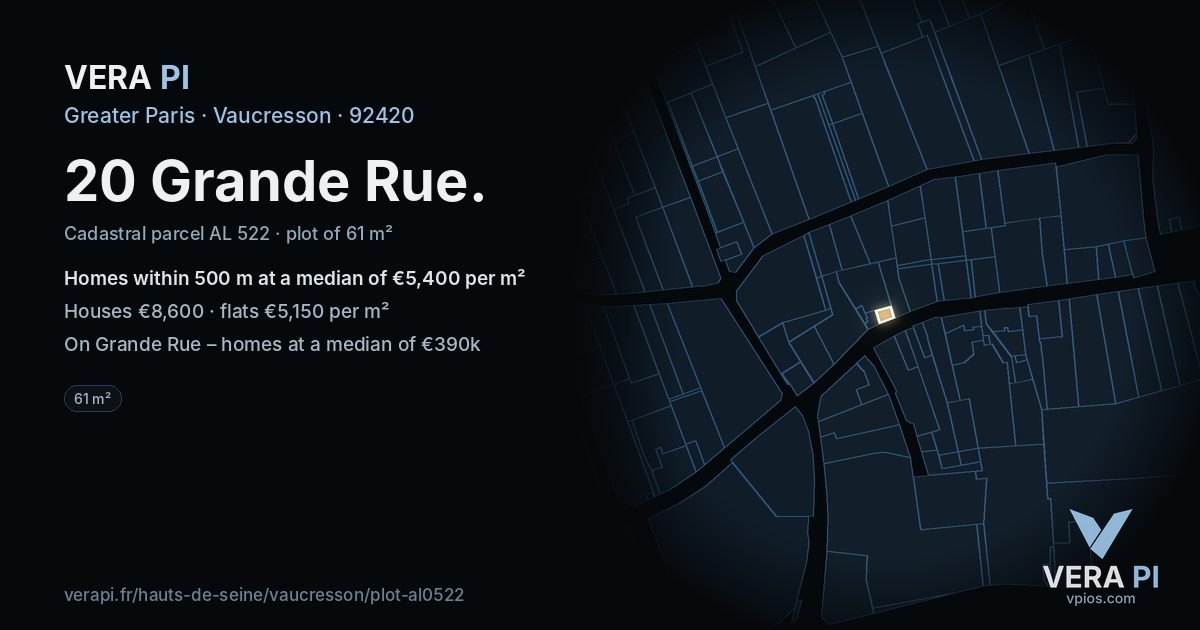 20 Grande Rue, Vaucresson at night – the plot lit, the parcels around coloured by the prices near them
