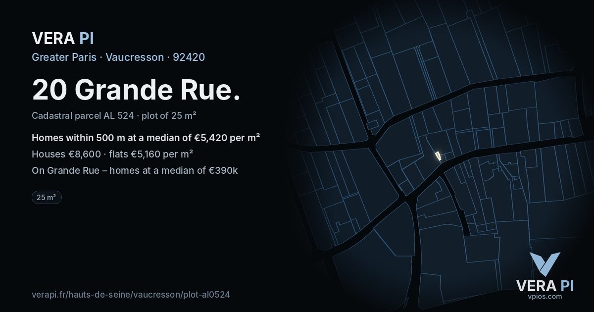 20 Grande Rue, Vaucresson at night – the plot lit, the parcels around coloured by the prices near them