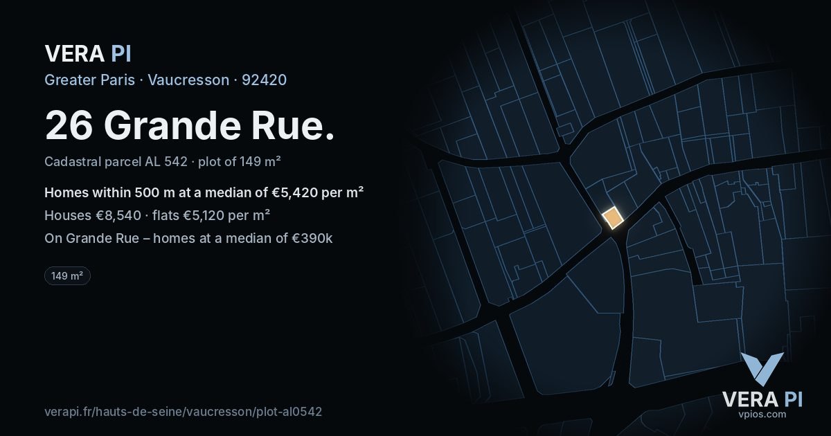 26 Grande Rue, Vaucresson at night – the plot lit, the parcels around coloured by the prices near them