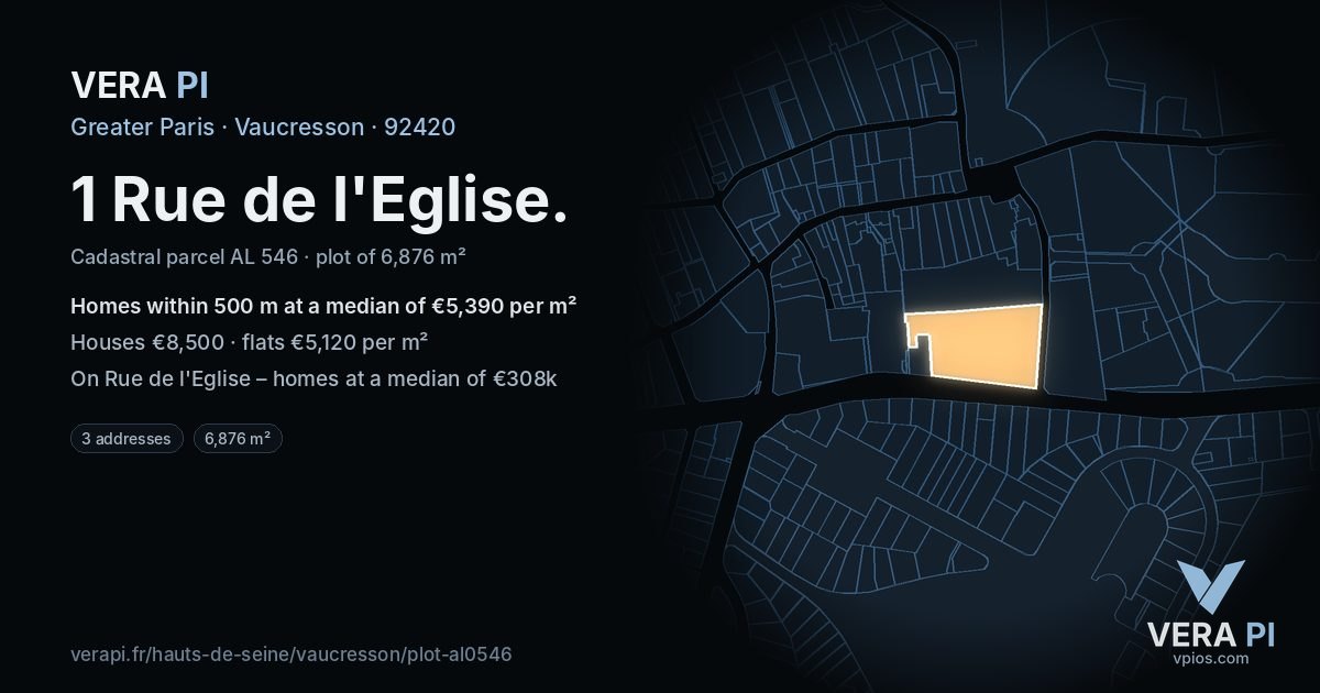 1 Rue de l'Eglise, Vaucresson at night – the plot lit, the parcels around coloured by the prices near them