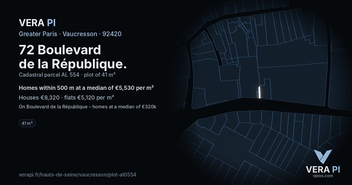 72 Boulevard de la République, Vaucresson at night – the plot lit, the parcels around coloured by the prices near them