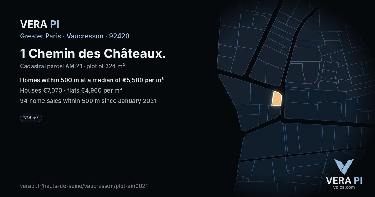 1 Chemin des Châteaux, Vaucresson at night – the plot lit, the parcels around coloured by the prices near them