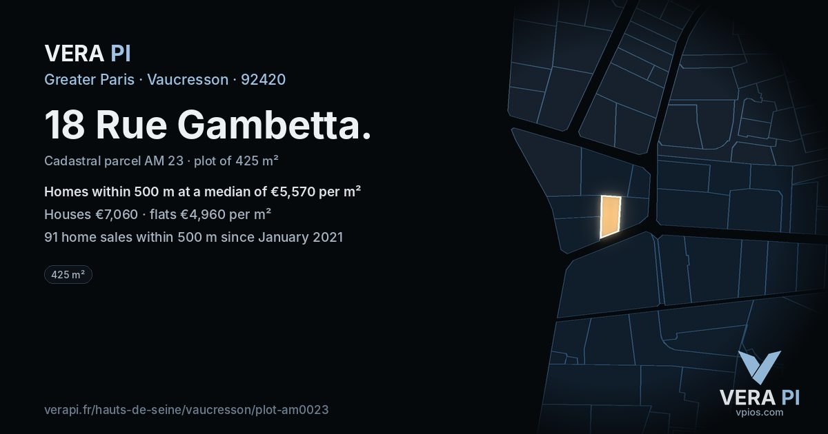 18 Rue Gambetta, Vaucresson at night – the plot lit, the parcels around coloured by the prices near them