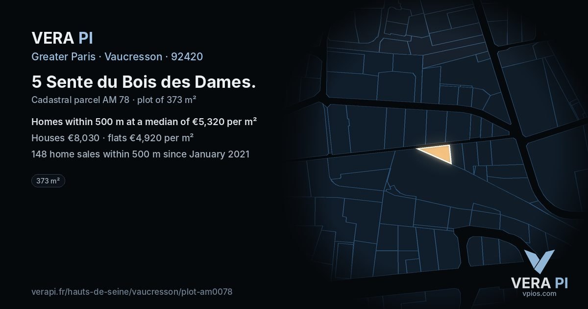 5 Sente du Bois des Dames, Vaucresson at night – the plot lit, the parcels around coloured by the prices near them