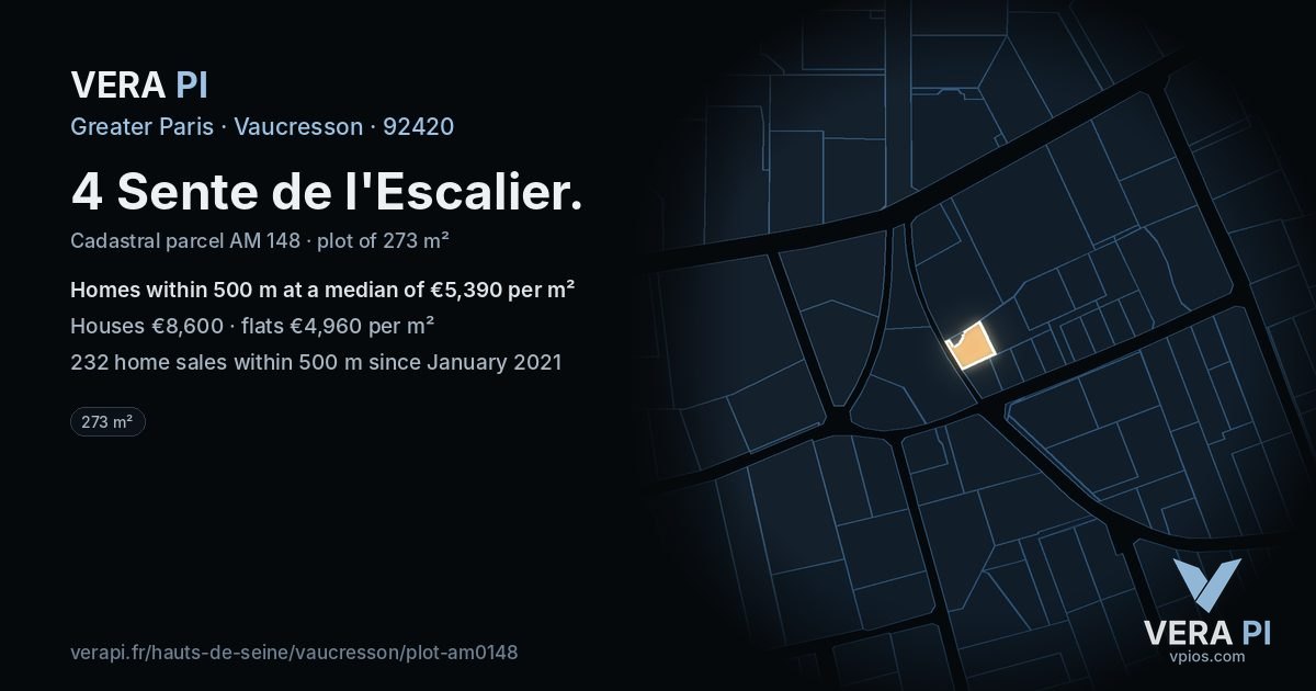 4 Sente de l'Escalier, Vaucresson at night – the plot lit, the parcels around coloured by the prices near them