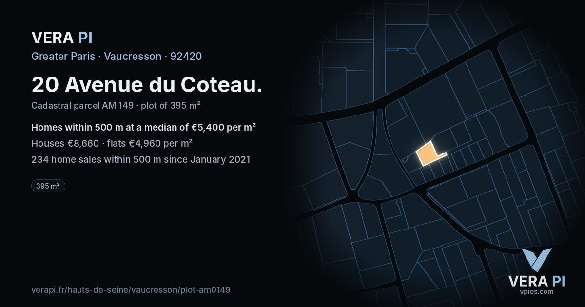20 Avenue du Coteau, Vaucresson at night – the plot lit, the parcels around coloured by the prices near them