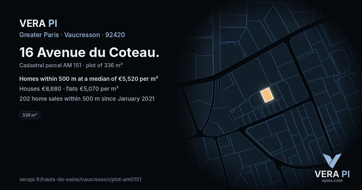 16 Avenue du Coteau, Vaucresson at night – the plot lit, the parcels around coloured by the prices near them