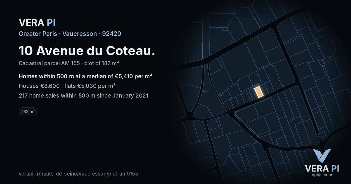 10 Avenue du Coteau, Vaucresson at night – the plot lit, the parcels around coloured by the prices near them