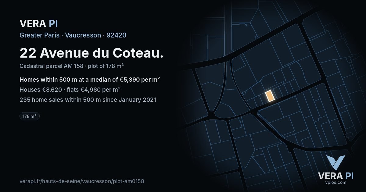 22 Avenue du Coteau, Vaucresson at night – the plot lit, the parcels around coloured by the prices near them
