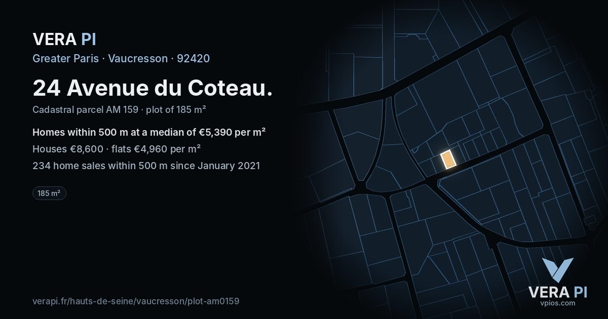 24 Avenue du Coteau, Vaucresson at night – the plot lit, the parcels around coloured by the prices near them