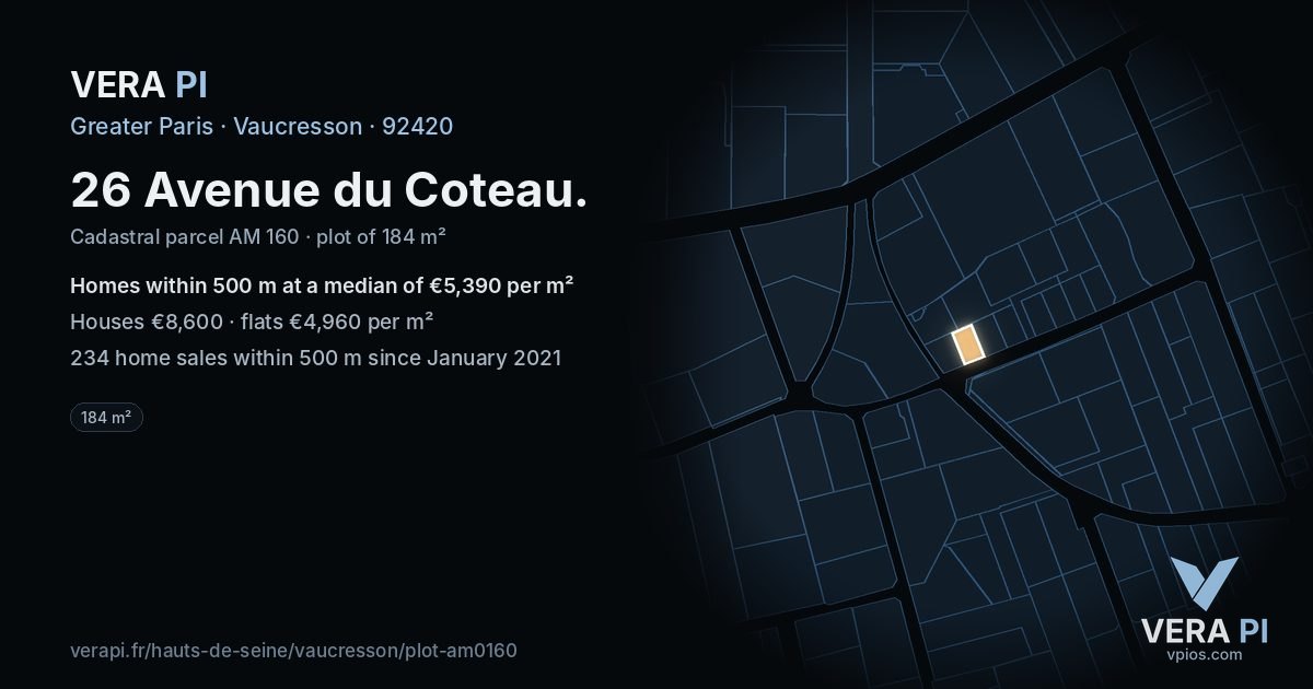 26 Avenue du Coteau, Vaucresson at night – the plot lit, the parcels around coloured by the prices near them