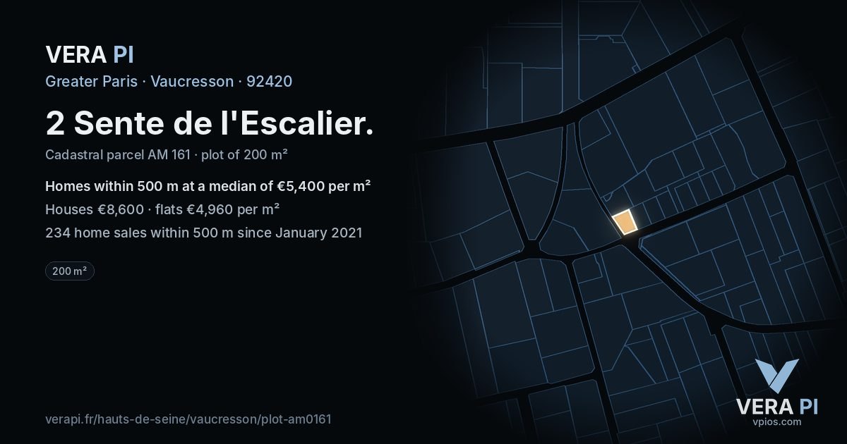 2 Sente de l'Escalier, Vaucresson at night – the plot lit, the parcels around coloured by the prices near them