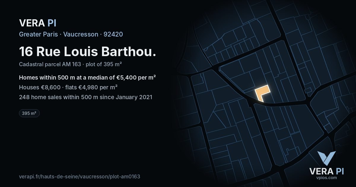 16 Rue Louis Barthou, Vaucresson at night – the plot lit, the parcels around coloured by the prices near them