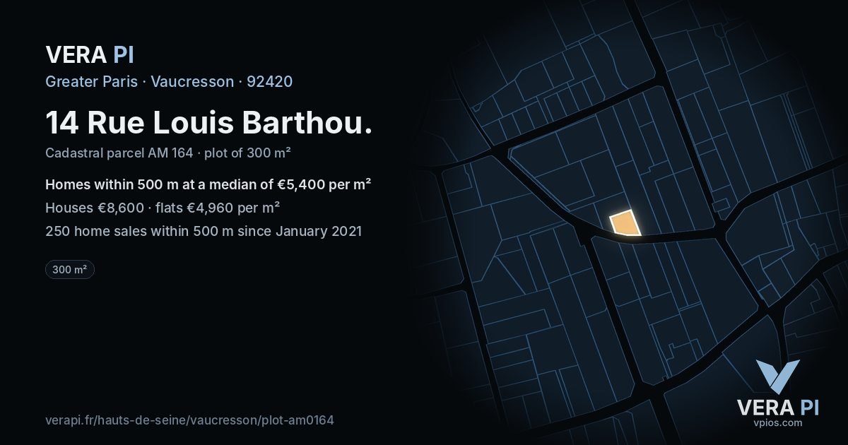14 Rue Louis Barthou, Vaucresson at night – the plot lit, the parcels around coloured by the prices near them