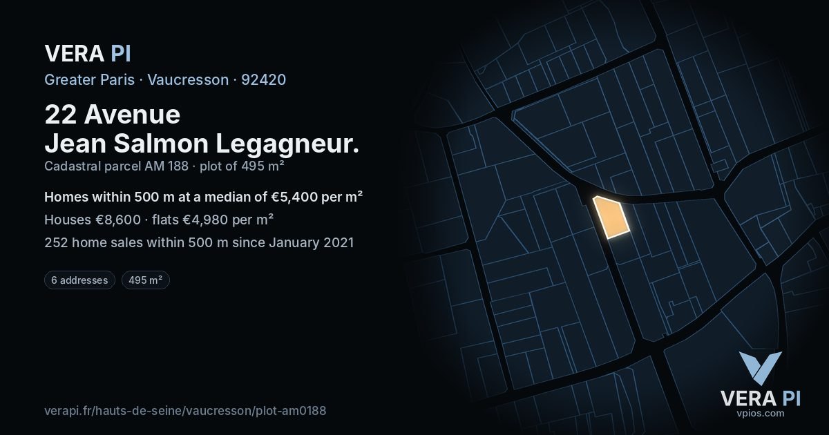 22 Avenue Jean Salmon Legagneur, Vaucresson at night – the plot lit, the parcels around coloured by the prices near them