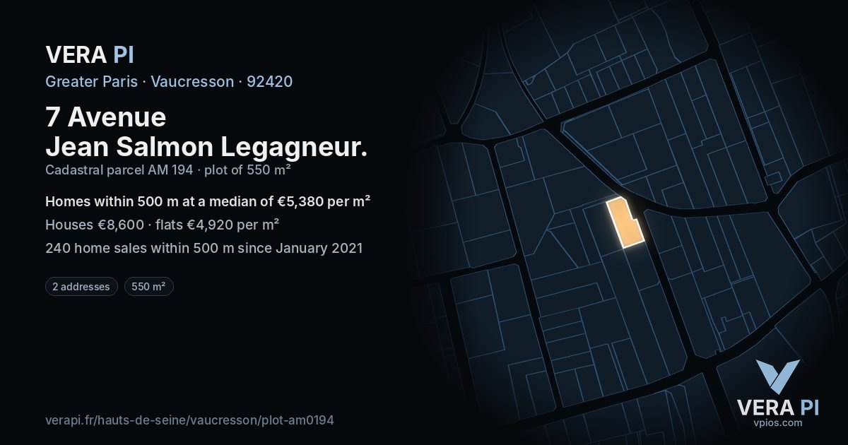 7 Avenue Jean Salmon Legagneur, Vaucresson at night – the plot lit, the parcels around coloured by the prices near them