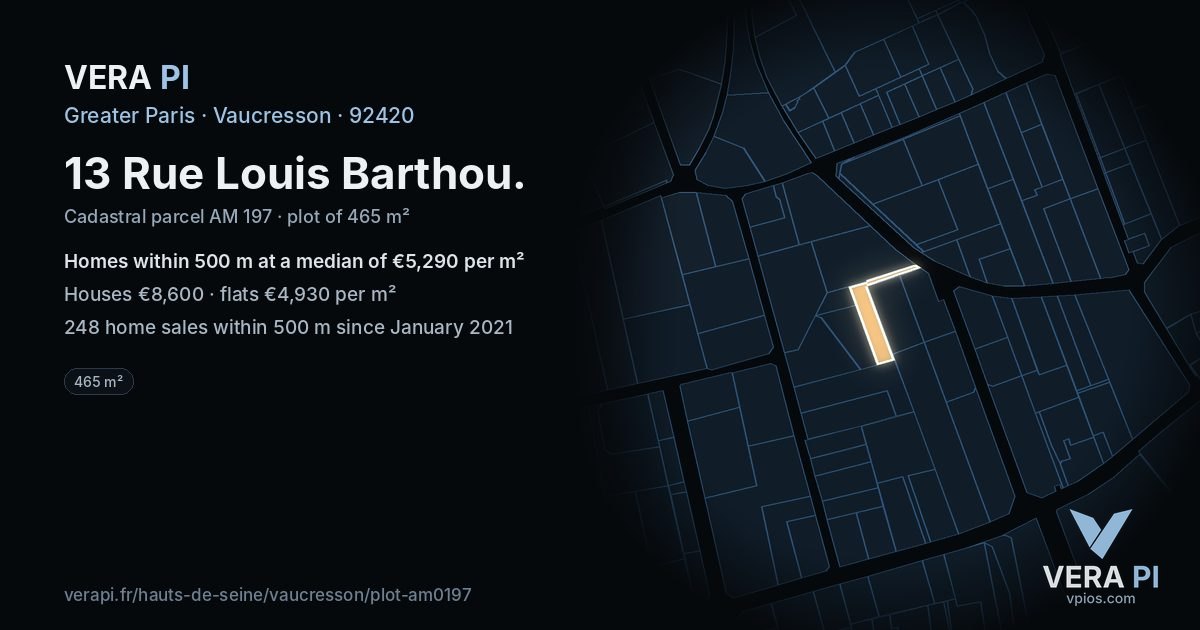 13 Rue Louis Barthou, Vaucresson at night – the plot lit, the parcels around coloured by the prices near them
