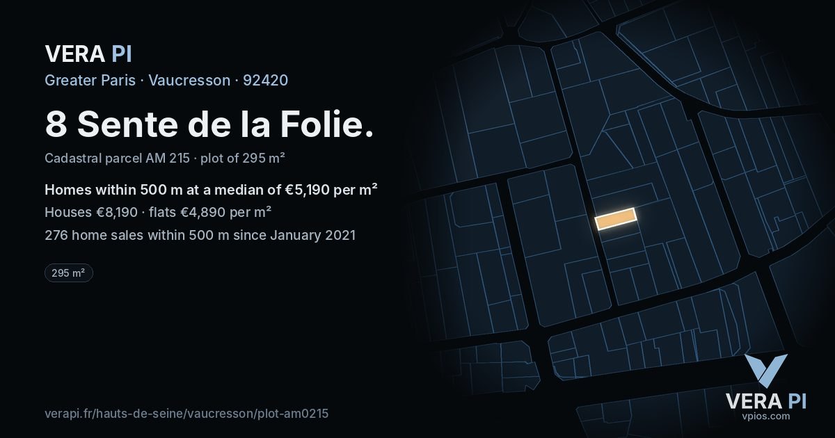 8 Sente de la Folie, Vaucresson at night – the plot lit, the parcels around coloured by the prices near them