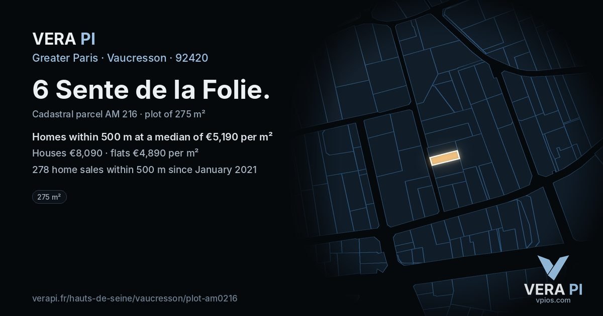6 Sente de la Folie, Vaucresson at night – the plot lit, the parcels around coloured by the prices near them
