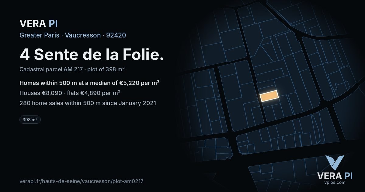 4 Sente de la Folie, Vaucresson at night – the plot lit, the parcels around coloured by the prices near them