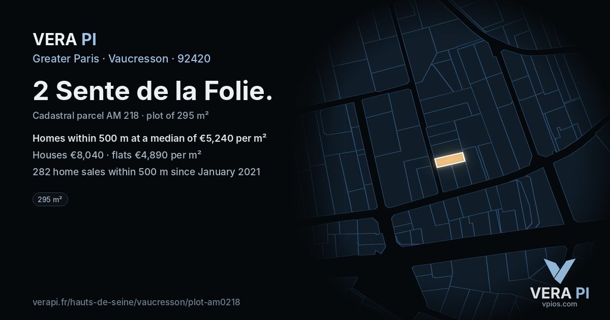 2 Sente de la Folie, Vaucresson at night – the plot lit, the parcels around coloured by the prices near them