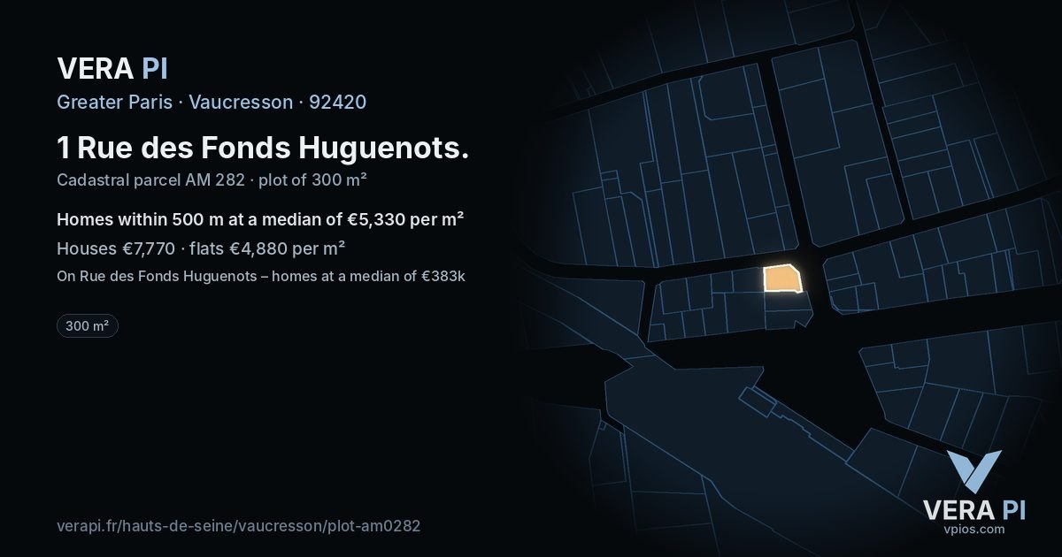 1 Rue des Fonds Huguenots, Vaucresson at night – the plot lit, the parcels around coloured by the prices near them