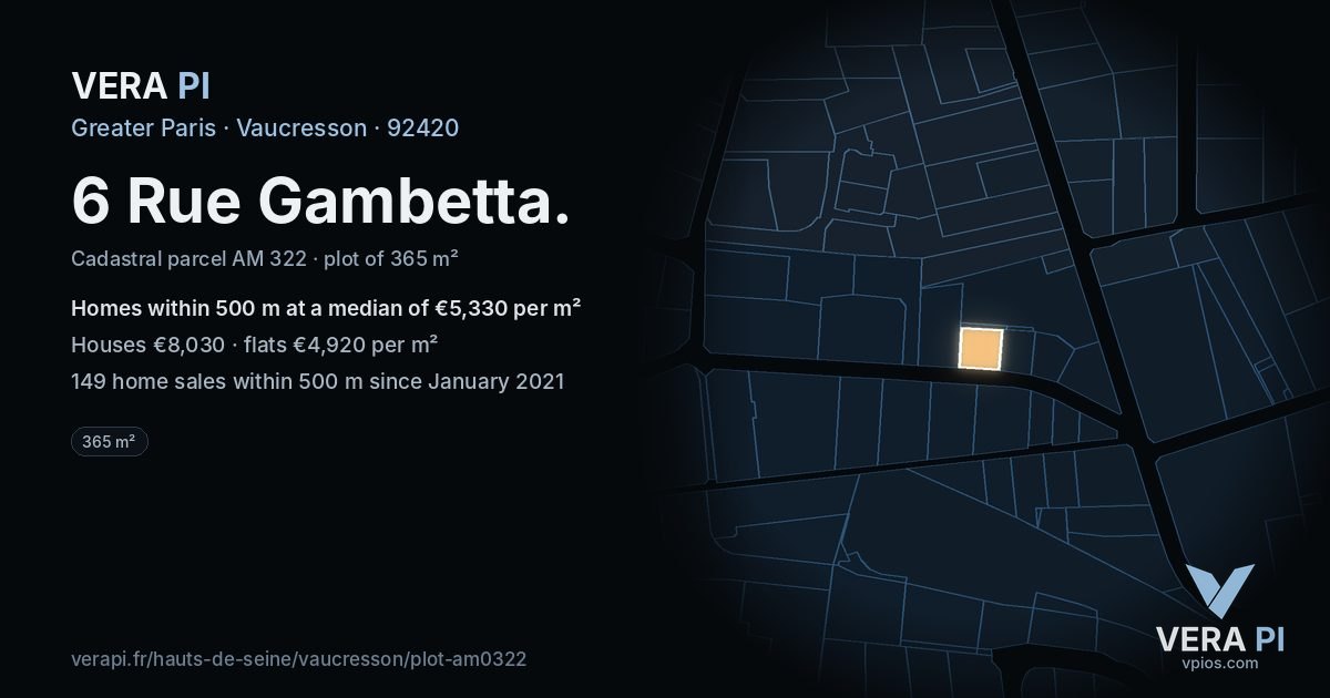 6 Rue Gambetta, Vaucresson at night – the plot lit, the parcels around coloured by the prices near them