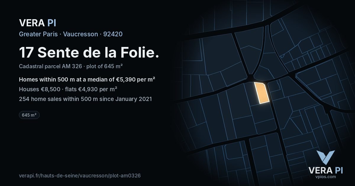 17 Sente de la Folie, Vaucresson at night – the plot lit, the parcels around coloured by the prices near them