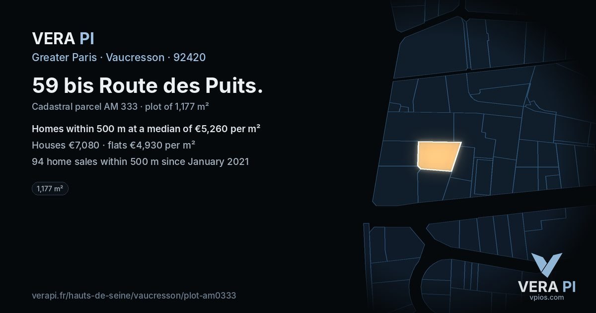 59 bis Route des Puits, Vaucresson at night – the plot lit, the parcels around coloured by the prices near them
