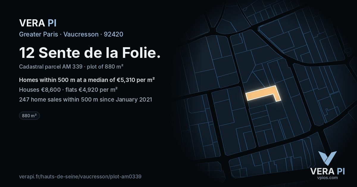 12 Sente de la Folie, Vaucresson at night – the plot lit, the parcels around coloured by the prices near them