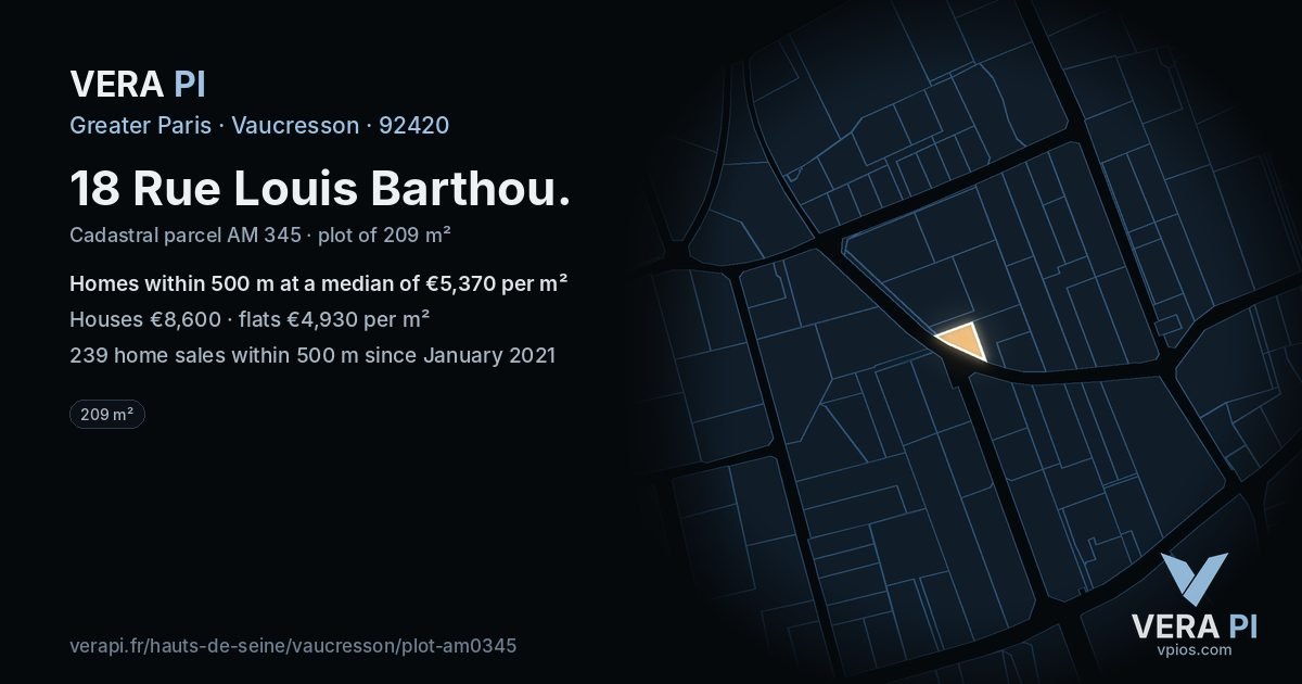18 Rue Louis Barthou, Vaucresson at night – the plot lit, the parcels around coloured by the prices near them