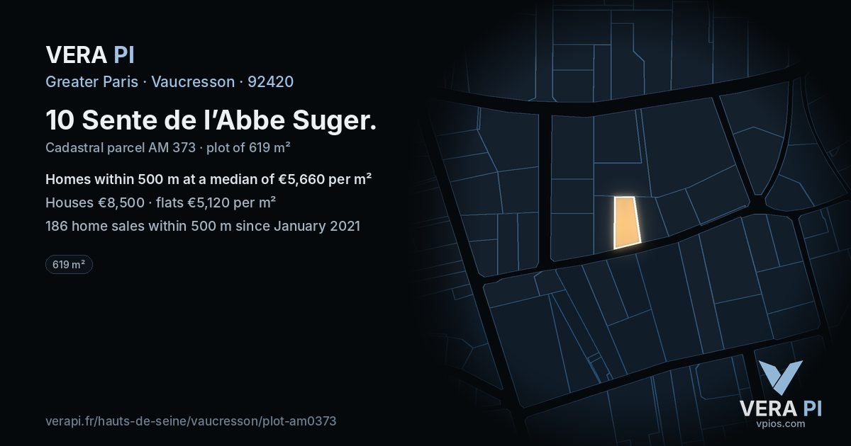 10 Sente de l’Abbe Suger, Vaucresson at night – the plot lit, the parcels around coloured by the prices near them
