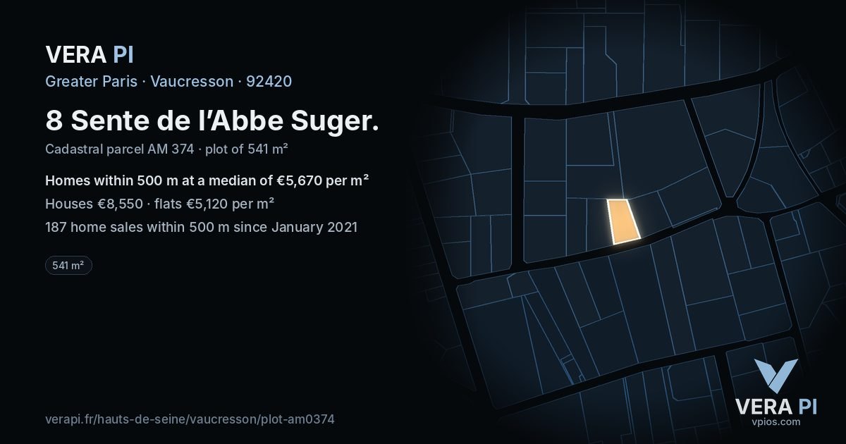 8 Sente de l’Abbe Suger, Vaucresson at night – the plot lit, the parcels around coloured by the prices near them