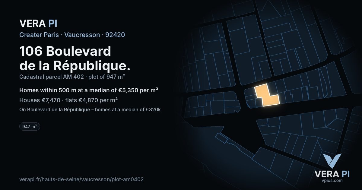 106 Boulevard de la République, Vaucresson at night – the plot lit, the parcels around coloured by the prices near them