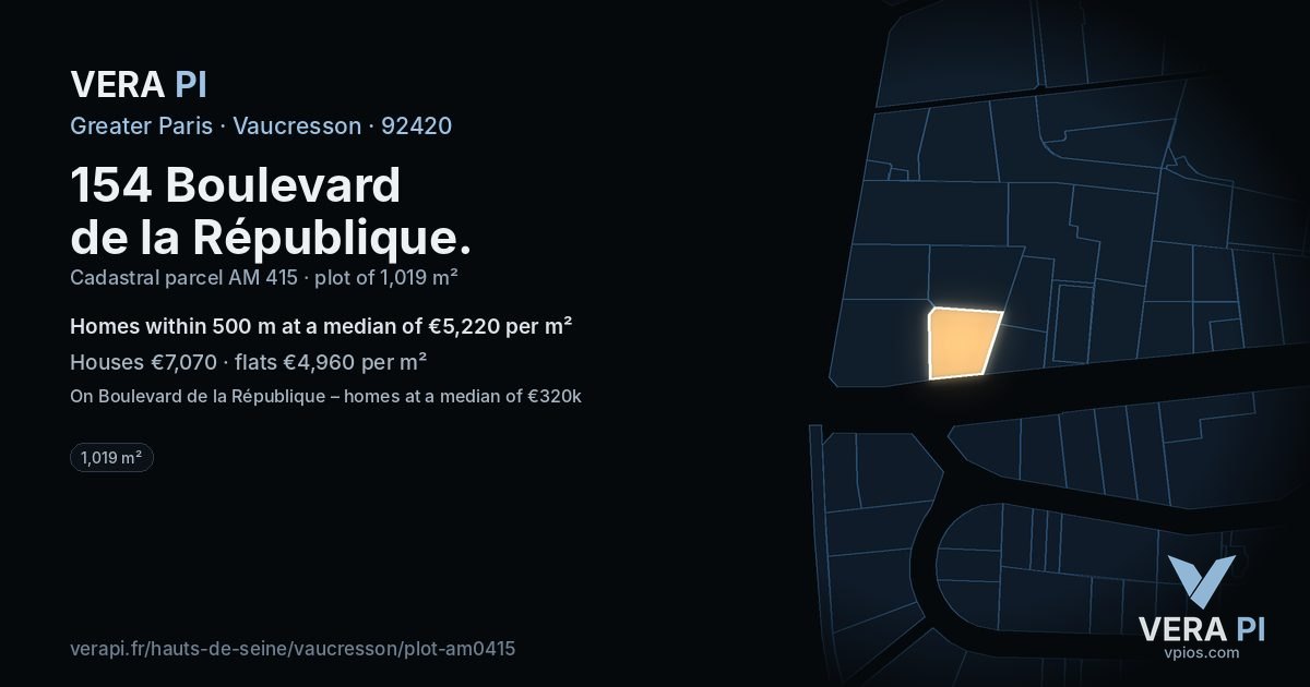 154 Boulevard de la République, Vaucresson at night – the plot lit, the parcels around coloured by the prices near them