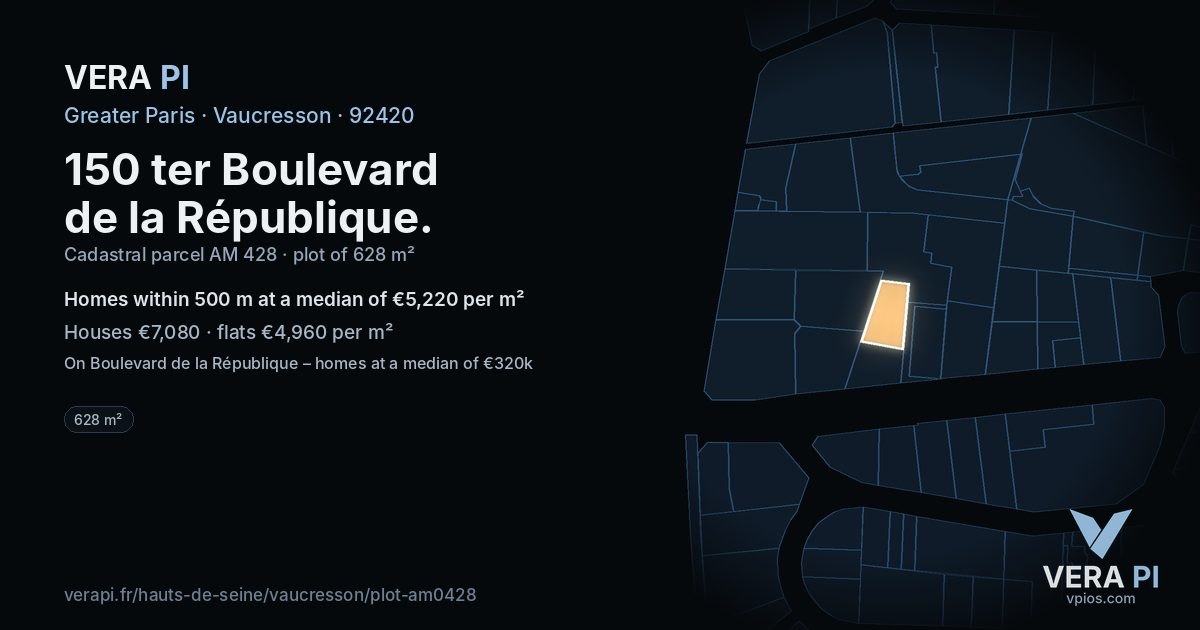 150 ter Boulevard de la République, Vaucresson at night – the plot lit, the parcels around coloured by the prices near them