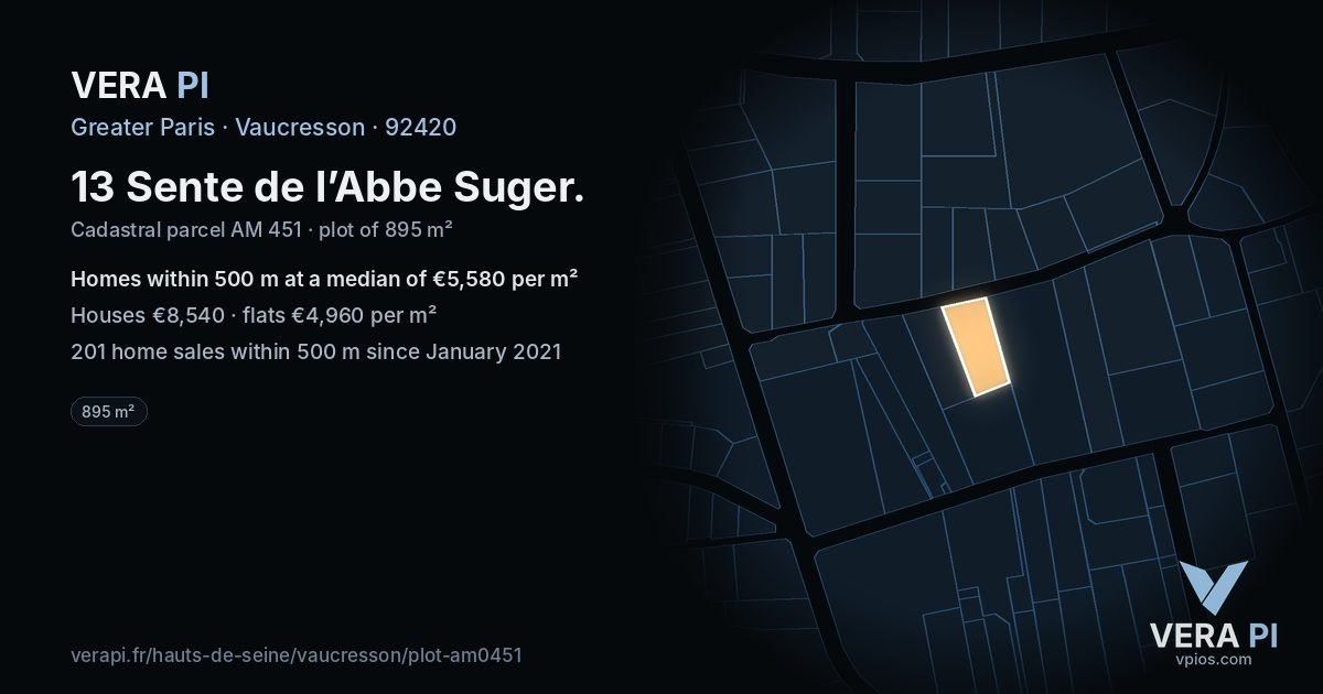 13 Sente de l’Abbe Suger, Vaucresson at night – the plot lit, the parcels around coloured by the prices near them