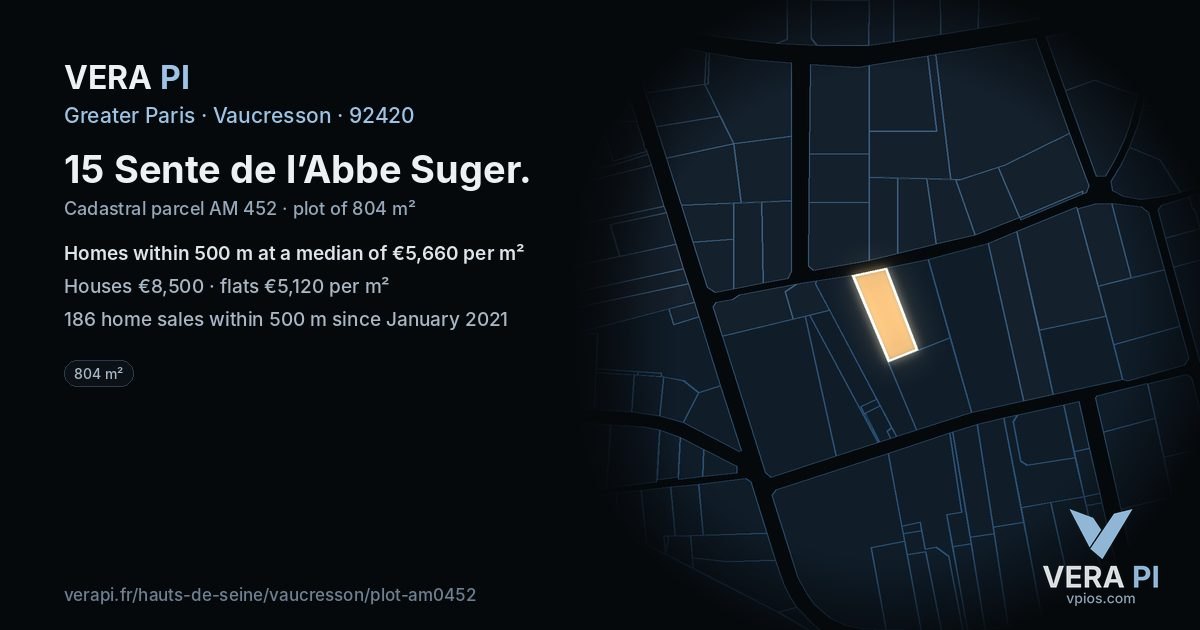 15 Sente de l’Abbe Suger, Vaucresson at night – the plot lit, the parcels around coloured by the prices near them